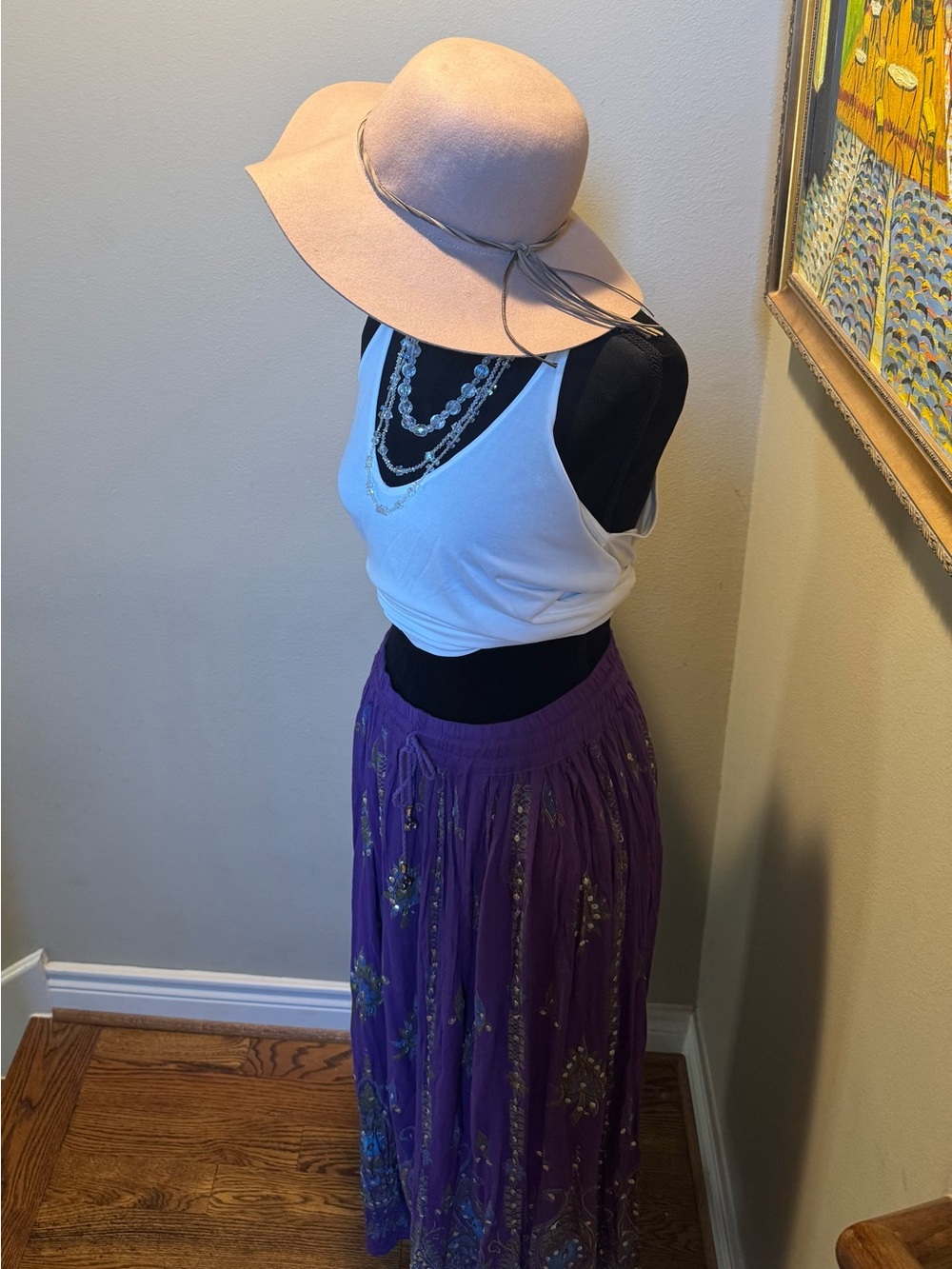 Women’s Wide-Brim Boho Hat in Beige/nude